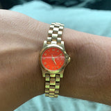 Marc Jacobs Henry Dinky Red Dial Gold Steel Strap Watch for Women - MBM3202 Authentic Buy Shop Now