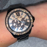 Michael Kors Wren Chronograph Gold Diamonds Dial Black Steel Strap Watch for Women - MK5879 Authentic Buy Shop Now
