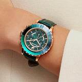Swarovski Octea Lux Chrono Emerald Green Dial Green Leather Strap Watch for Women - 5452498 Authentic Buy Shop Now