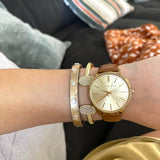 Michael Kors Jaryn Quartz Gold Dial Brown Leather Strap Watch For Women - MK2496 Authentic Buy Shop Now