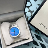 Gucci 25H Quartz Blue Dial Silver Steel Strap Unisex Watch - YA163408 Authentic Buy Shop Now