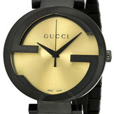 Gucci Interlocking Grammy XL Gold Dial Black Steel Strap Watch for Men - YA133209 Authentic Buy Shop Now