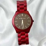 Michael Kors Slim Runway Quartz Black Dial Red Steel Strap Watch for Men - MK8712 Authentic Buy Shop Now