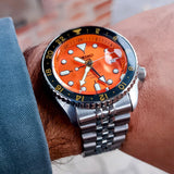Seiko 5 Sports GMT Automatic Orange Dial Silver Steel Strap Watch For Men - SSK005K1 Authentic Buy Shop Now