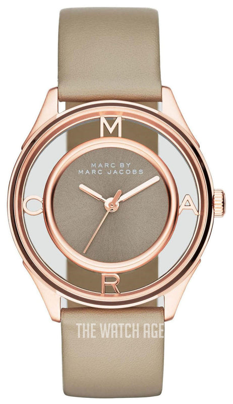 Marc Jacobs Tether Grey Dial Grey Leather Strap Watch for Women - MBM1375 Authentic Buy Shop Now