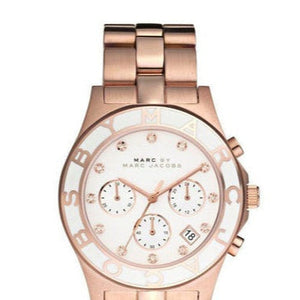 Marc Jacobs Blade Chronograph White Dial Rose Gold Steel Strap Watch for Women - MBM3082 Authentic Buy Shop Now