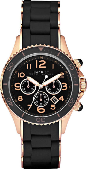 Marc Jacobs Rock Chronograph Black Dial Black Silicone Strap Watch for Women - MBM2553 Authentic Buy Shop Now