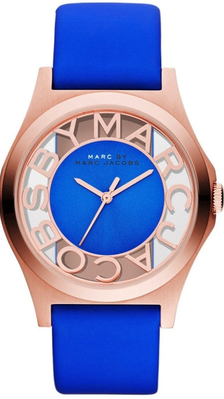 Marc Jacobs Henry Skeleton Blue Dial Blue Leather Strap Watch for Women - MBM1244 Authentic Buy Shop Now