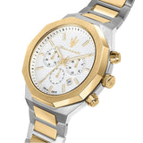 Maserati Stile Chronograph White Dial Two Tone Steel Strap Watch For Men - R8873642009 Authentic Buy Shop Now