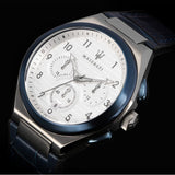 Maserati Triconic Chronograph White Dial Blue Leather Strap Watch For Men - R8871639001 Authentic Buy Shop Now