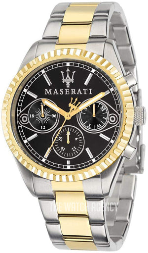 Maserati Competizione Chronograph Black Dial Two Tone Steel Strap Watch For Men - R8853100016 Authentic Buy Shop Now