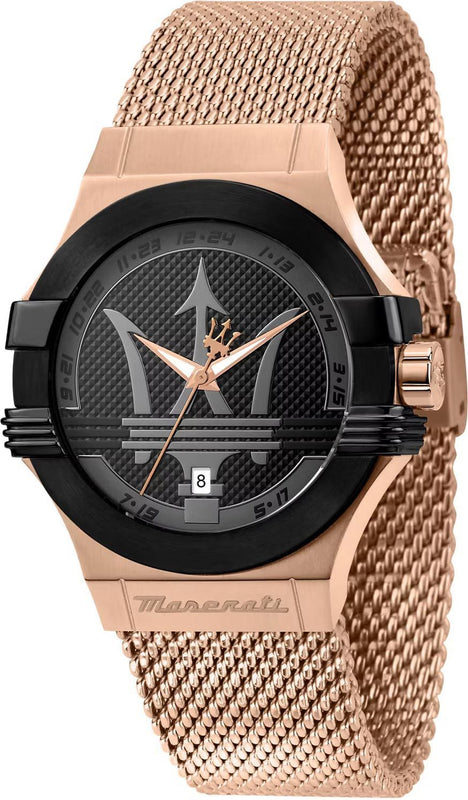 Maserati Potenza Classic Black Dial Rose Gold Mesh Bracelet Watch For Men - R8853108009 Authentic Buy Shop Now