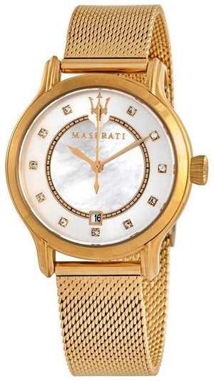 Maserati Epoca Mother of Pearl Dial Yellow Gold Mesh Strap Watch For Women - R8853118502 Authentic Buy Shop Now