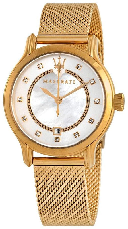 Maserati Epoca Mother of Pearl Dial Yellow Gold Mesh Strap Watch For Women - R8853118502 Authentic Buy Shop Now