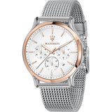 Maserati Epoca White Dial Chronograph Silver Mesh Bracelet Watch For Men - R8873618009 Authentic Buy Shop Now