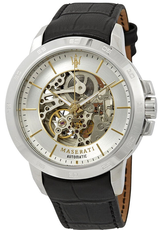Maserati Ingegno Automatic Black Skeleton Dial Black Leather Strap Watch For Men - R8821119002 Authentic Buy Shop Now