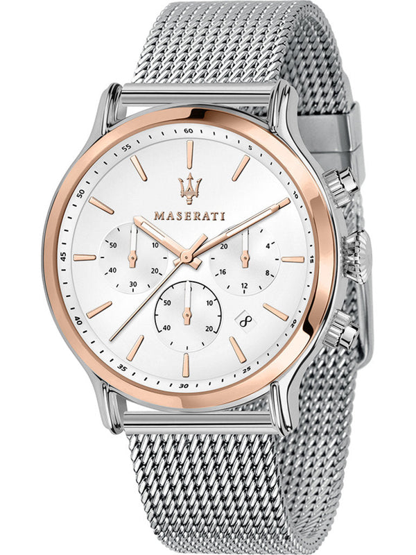 Maserati Epoca White Dial Chronograph Silver Mesh Bracelet Watch For Men - R8873618009 Authentic Buy Shop Now
