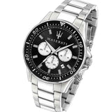 Maserati SFIDA Chronograph Black Dial Silver Steel Strap Watch For Men - R8873640004 Authentic Buy Shop Now