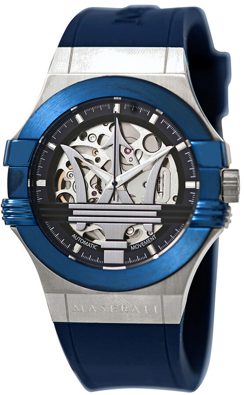 Maserati Potenza Skeleton Dial Quartz Blue Silicon Watch For Men - R8821108028 Authentic Buy Shop Now