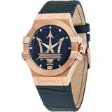 Maserati Potenza 42mm Rose Gold & Blue Dial Blue Leather Strap Watch For Men - R8851108027 Authentic Buy Shop Now
