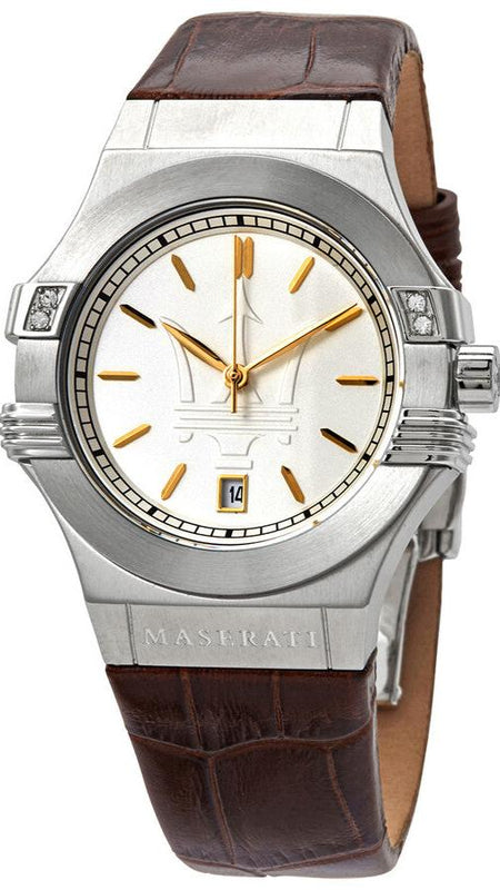 Maserati Potenza Silver Dial Brown Leather Strap Watch For Women - R8851108506 Authentic Buy Shop Now