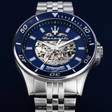 Maserati SFIDA Automatic Skeleton Blue Dial Silver Steel Strap Watch For Men - R882314001 Authentic Buy Shop Now