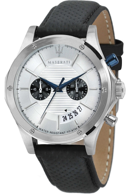 Maserati Circuito Chronograph Analog White Dial Black Leather Strap Watch for Men - R8871627005 Authentic Buy Shop Now