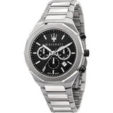 Maserati Stile Chronograph Black Dial Silver Steel Strap Watch For Men - R8873642004 Authentic Buy Shop Now