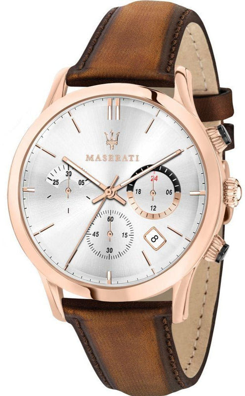 Maserati Ricordo Chronograph Silver Dial Brown Leather Strap Watch For Men - R8871633002 Authentic Buy Shop Now