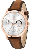 Maserati Ricordo Chronograph Silver Dial Brown Leather Strap Watch For Men - R8871633002 Authentic Buy Shop Now