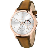 Maserati Ricordo Chronograph Silver Dial Brown Leather Strap Watch For Men - R8871633002 Authentic Buy Shop Now