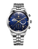 Maserati Ricordo Chronograph Blue Dial Silver Steel Strap Watch For Men - R8873633001 Authentic Buy Shop Now