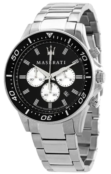 Maserati SFIDA Chronograph Black Dial Silver Steel Strap Watch For Men - R8873640004 Authentic Buy Shop Now