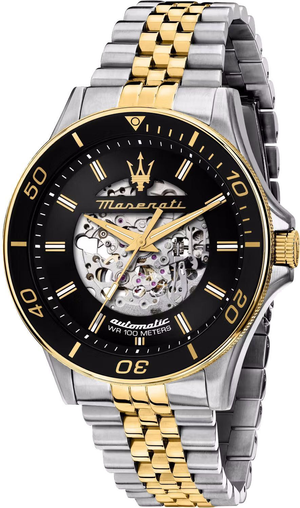 Maserati SFIDA Automatic Skeleton Black Dial Two Tone Steel Strap Watch For Men - R8823140010 Authentic Buy Shop Now