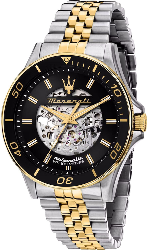 Maserati SFIDA Automatic Skeleton Black Dial Two Tone Steel Strap Watch For Men - R8823140010 Authentic Buy Shop Now