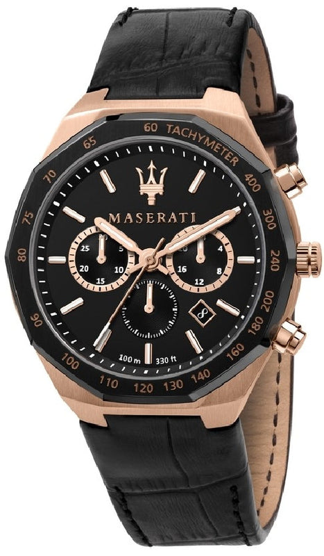 Maserati Stile Black Matte Dial Black Leather Strap Watch For Men - R8871642001 Authentic Buy Shop Now