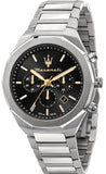 Maserati Stile Chronograph Black Dial Silver Steel Strap Watch For Men - R8873642010 Authentic Buy Shop Now