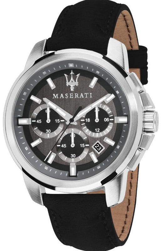 Maserati Successo 44mm Grey Dial Black Leather Strap Watch For Men - R8871621006 Authentic Buy Shop Now
