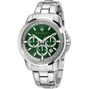Maserati Successo Chronograph Green Dial Silver Steel Strap Watch For Men - R8873621017 Authentic Buy Shop Now