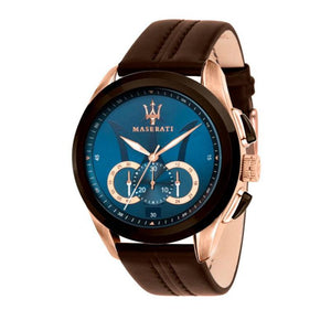 Maserati Traguardo Chronograph Blue Dial Brown Leather Strap Watch For Men - R8871612024 Authentic Buy Shop Now