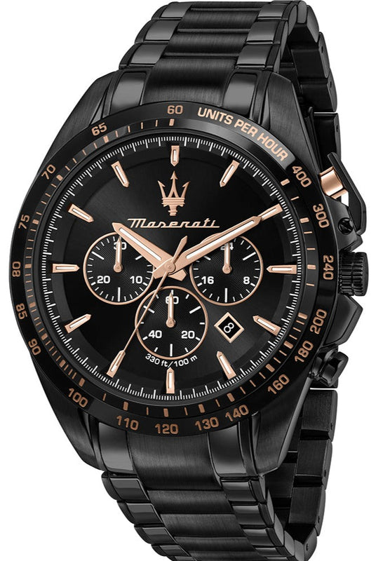 Maserati Traguardo Chronograph Black Dial Black Steel Strap Watch For Men - R8873612048 Authentic Buy Shop Now