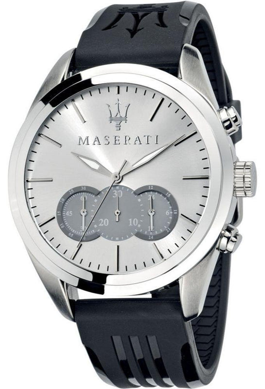 Maserati Traguardo Chronograph Silver Dial Black Rubber Strap Watch for Men - R8871612012 Authentic Buy Shop Now
