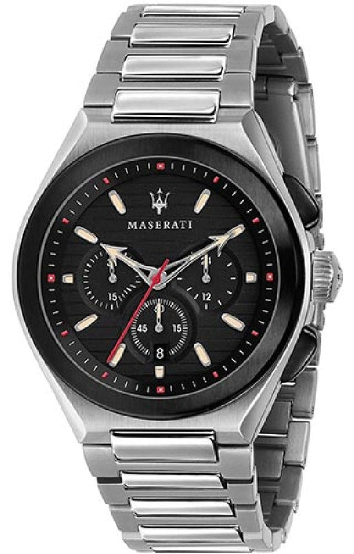 Maserati Triconic Chronograph Black Dial Silver Steel Strap Watch For Men - R8873639002 Authentic Buy Shop Now