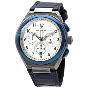 Maserati Triconic Chronograph White Dial Blue Leather Strap Watch For Men - R8871639001 Authentic Buy Shop Now