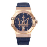 Maserati Potenza 42mm Rose Gold & Blue Dial Blue Leather Strap Watch For Men - R8851108027 Authentic Buy Shop Now