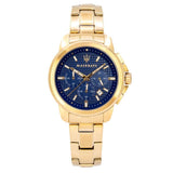 Maserati Successo Chronograph Blue Dial Gold Steel Strap Watch For Men - R8873621021 Authentic Buy Shop Now