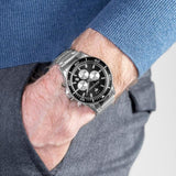 Maserati SFIDA Chronograph Black Dial Silver Steel Strap Watch For Men - R8873640004 Authentic Buy Shop Now