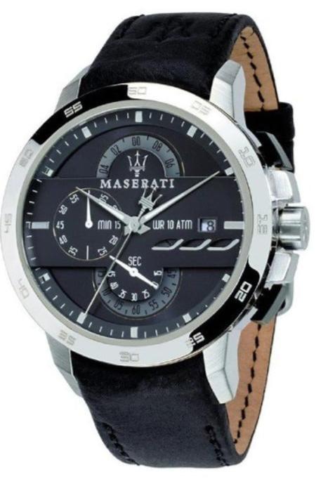 Maserati Ingegno Chronograph Black Dial Black Leather Strap Watch For Men - R8871619004 Authentic Buy Shop Now