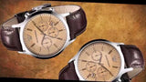Emporio Armani Classic Chronograph Beige Dial Brown Leather Strap Watch For Men - AR2433 Authentic Buy Shop Now