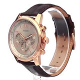 Guess Horizon Quartz Champagne Dial Brown Leather Strap Watch For Women - W0380G4 Authentic Buy Shop Now